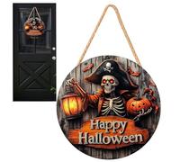 Halloween Door Sign, 2D Wooden Hanging Decor, 260g Pirate Ghost Pumpkin Design, Cute Scary Sign, Portable Signboard for Yard, Wall, Room, Fireplace, Kitchen, Window, Party