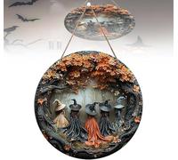 Halloween Door Sign,Creative Wooden 2D Witch Hanging Plaque with Five Witches,Wooden Witch Door Hanging Sign Decorations,Spooky Halloween Porch Signs for Farmhouse Front Doors Hanger Porch Wall Decor
