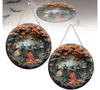 Halloween Door Sign,Creative Wooden 2D Witch Hanging Plaque with Five Witches,Wooden Witch Door Hanging Sign Decorations,Spooky Halloween Porch Signs for Farmhouse Front Doors Hanger Porch Wall Decor