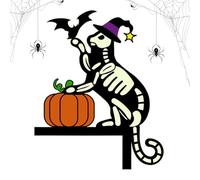 Halloween Door Topper - Skull-Cat Door Corner Sign | Cat Silhouette Hanging Sign | Glow in the Dark | Kitten Corner Hanging for Halloween Decorations, Topper Signs