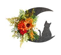 Halloween Door Wreath, Halloween Wreaths for Front Door Halloween Moon Wreath with Cat Rose Grapevine Garland Door Wreath Gothic Decorations for Home Party Window Wall Indoor Outdoor