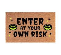 Halloween Doormat 60cmx40cm Pumpkin & Cat Styles, Spooky, Non-Slippery Heavy Duty Stylish Mat, Indoor & Outdoor Coir Door Mats (Enter At Your Own Risk Mat)