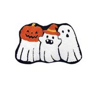 Halloween Doormat, 80x50cm Flocked Ghost & Pumpkin Bath Mat, Cute Cosy Halloween Decor for Bathroom, Entrance & Indoor Floor，A