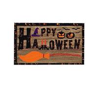 Halloween Doormat Welcome Mat Cute Witch Pumpkin Sweeper Night Party Happy Halloween Greeting Rug for Home Entryway (Khaki, One Size)