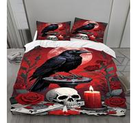 Halloween Double Bedding Set Raven Double Duvet Cover Set Microfibre Duvet Cover Luxury Bedding 3D Printed Quilt Cover with 2 Pillow Cases 50x75cmH1834