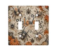 Halloween Double Light Switch Cover Plate, Festive Autumn Spiders Pumpkins Halloween Orange Standard Size Switch Plate Decorative for Living Room Bedroom Home Office Decor
