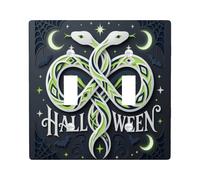 Halloween Double Light Switch Cover Plate, Festive Elegant Bats Spider Webs Halloween Black Standard Size Toggle Light Switch Cover for Home Living Room Bedroom Bathroom Decor