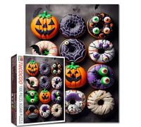 Halloween Doughnut Jigsaw Puzzle，Pumpkin Ghost Spider Web Bat Doughnut 1000 Pieces Jigsaw Puzzles for Adults，27 x 20 Inches Dessert Puzzles，HD Quality Puzzle Gift，Family Activity for Game Nights