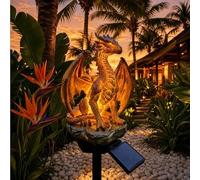 Halloween Dragon Golden Ember Edition Solar Garden Light, Solar Dragon Statue Lamp, Gothic Medieval Fantasy Decor for Halloween, Outdoor Figurine Lights Patio Yard (Style-A)