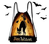 Halloween Drawstring Backpack,13X16.9 Inches Drawstring Halloween Treats Bags - Halloween Candy Bags Cat Sitting On A Pumpkin, Halloween Favors, For Kids Trick Or Treat