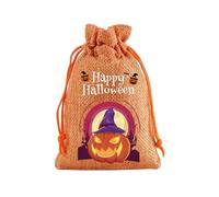 Halloween Drawstring Candy Bags, 10 x 14 cm Halloween Burlap Gift Bags Different Pumpkin Patterns Witch's Hat Black Cat on Pumpkin Halloween Party Gift Bags Trick or Treat Candy Bag. A