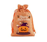 Halloween Drawstring Candy Bags, 10 x 14 cm Halloween Burlap Gift Bags Different Pumpkin Patterns Witch's Hat Black Cat on Pumpkin Halloween Party Gift Bags Trick or Treat Candy Bag. G
