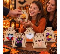 Halloween Drawstring Gift Bags, 6 Pack, Cartoon Party Favors | 6 assorted designs; drawstring closure; 10 x 15 cm per bag