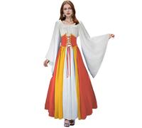 Halloween Dress Costume for Women Plus Size A Line Lace Maxi Dresses Sleeves for Women Festive Black Witch Dress Cosplay Club Party Costumes Medieval Tunic Green (Yellow, XL)