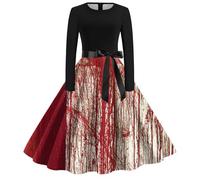 Halloween Dress Dresses Skeleton Costume Fairy Women Vintage Witch Dress, Pumpkin Costumes Adult Womens Outfit for Adults Work UK Women's Retro Ladies Plus Size Red S