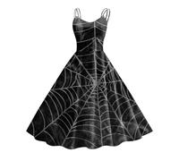 Halloween Dress for Women Halloween Bloody Print Casual Party Round Neck Sexy Sleeveless Dress Evening Party Cocktail Swing Dress Vintage Elegant A-line Dress 2024 Halloween Costume (E-Grey, XXL)