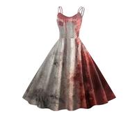 Halloween Dress for Women, Halloween Camisole Dress with Skeleton Bone Pattern Blood Splatter Effect Elegant Gothic Party Costume Maxi Length Attire Vintage Elegant A Line Dresses Costume