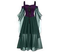 Halloween Dress for Women, Plus Size Off Shoulder Lace Butterfly Sleeve Gothic Dresses Elegant Vintage A-Line Swing Dress Renaissance Medieval Costume Cosplay Party Dresses