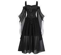 Halloween Dress for Women, Plus Size Off Shoulder Lace Butterfly Sleeve Gothic Dresses Elegant Vintage A-Line Swing Dress Renaissance Medieval Costume Cosplay Party Dresses