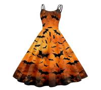 Halloween Dress for Women Sleeveless Gothic Dress Women Rockabilly Retro 1950s Spaghetti Strap Swing A-Line Dresses Cocktail Party Evening Prom Gown Halloween Costumes