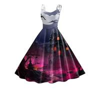 Halloween Dress for Women Sleeveless Gothic Dress Women Rockabilly Retro 1950s Spaghetti Strap Swing A-Line Dresses Cocktail Party Evening Prom Gown Halloween Costumes