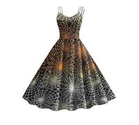 Halloween Dress for Women Sleeveless Gothic Dress Women Rockabilly Retro 1950s Spaghetti Strap Swing A-Line Dresses Cocktail Party Evening Prom Gown Halloween Costumes