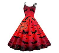 Halloween Dress for Women Sleeveless Gothic Dress Women Rockabilly Retro 1950s Spaghetti Strap Swing A-Line Dresses Cocktail Party Evening Prom Gown Halloween Costumes