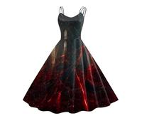 Halloween Dress for Women Sleeveless Gothic Dress Women Rockabilly Retro 1950s Spaghetti Strap Swing A-Line Dresses Cocktail Party Evening Prom Gown Halloween Costumes