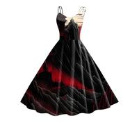 Halloween Dress for Women Sleeveless Gothic Dress Women Rockabilly Retro 1950s Spaghetti Strap Swing A-Line Dresses Cocktail Party Evening Prom Gown Halloween Costumes