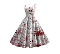 Halloween Dress for Women Sleeveless Gothic Dress Women Rockabilly Retro 1950s Spaghetti Strap Swing A-Line Dresses Cocktail Party Evening Prom Gown Halloween Costumes