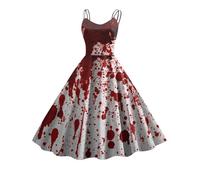 Halloween Dress for Women Sleeveless Gothic Dress Women Rockabilly Retro 1950s Spaghetti Strap Swing A-Line Dresses Cocktail Party Evening Prom Gown Halloween Costumes