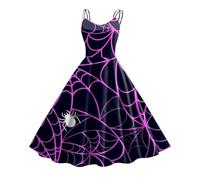 Halloween Dress for Women Sleeveless Gothic Dress Women Rockabilly Retro 1950s Spaghetti Strap Swing A-Line Dresses Cocktail Party Evening Prom Gown Halloween Costumes