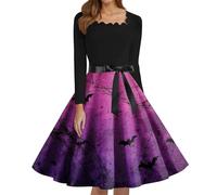 Halloween Dress Long Sleeve Carnival Carnival Fantasy Plus Size Full Skirt | Dead Gothic Wicked Witch Flowy Witches Vintage Goth Fancy Scary Skater Party Vampire Halloween Costumes Adult