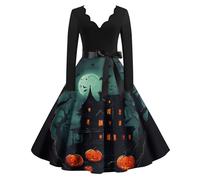 Halloween Dress Long Sleeve Carnival Carnival Fantasy Plus Size Full Skirt | Dead Gothic Wicked Witch Flowy Witches Vintage Goth Fancy Scary Skater Party Vampire Halloween Costumes Adult