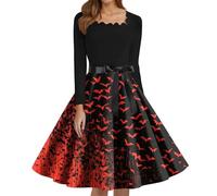 Halloween Dress Long Sleeve Carnival Carnival Fantasy Plus Size Full Skirt | Dead Gothic Wicked Witch Flowy Witches Vintage Goth Fancy Scary Skater Party Vampire Halloween Costumes Adult