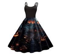 Halloween Dress Women Costume Woman Outfit Black Skater Costumes Adult Ladies Dresses Womens Skeleton UK Plus Size for Fancy Clothes Witch Red b-Yellow S