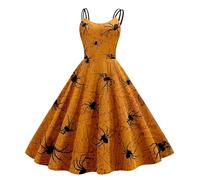 Halloween Dress Women, Halloween Costume Women's Funny Horror Pumpkin Ghost Print Dresses Vampire Witch Zombie Cosplay Clothing Elegant Hepburn Evening Dress for Carnival Festival Party