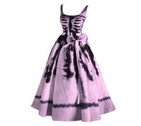 Halloween Dress Women, Halloween Skeleton Costume Funny Skull Pattern Sleeveless Dresses Elegant Ghost Bride Witch Clothing Vintage Hepburn Tunic Dress Evening Dress for Carnival Party Dress