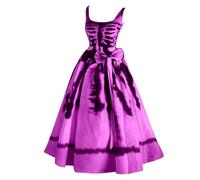 Halloween Dress Women, Halloween Skeleton Costume Funny Skull Pattern Sleeveless Dresses Elegant Ghost Bride Witch Clothing Vintage Hepburn Tunic Dress Evening Dress for Carnival Party Dress