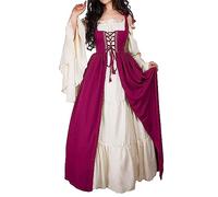 Halloween Dress Women, Renaissance Dresses for Women Vintage Medieval Halloween Costume Off The Shoulder Flare Sleeves Victorian Outfit, Hot Pink, S