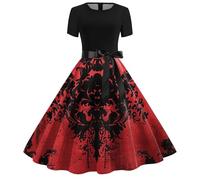 Halloween Dress Women's Halloween Costume Women's Scary Short Sleeve Elegant Round Neck Zombie Gothic Dress Sexy Vintage Bat Prints Vampire Costume Vampire Dresses Party Dress Festive Dresses