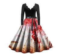 Halloween Dresses for Women Black UK Costumes Adults Fancy Dress Pumpkin Costume Petite Women's Retro Adult Long Sleeve Woman Outfit 2025 Plus Size A-White XL