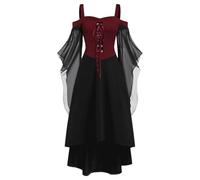 Halloween Dresses for Women Clearance,Ladies Gothic Vintage Off Shoulder Corset Dress Elegant A-line Swing Evening Dress Lace Up Butterfly Sleeve Mesh Sling Cocktail Dresses Medieval Dresses S-5XL