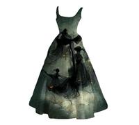 Halloween Dresses for Women Horror Bloody Print Gothic Dress Halloween Costumes Sleeveless A Line Cocktail Dress Novelty Ghost Bride Maxi Dresses Funny Zombie Witch Party Cosplay Outfit