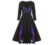 Halloween Dresses for Women Retro Square Neck Long Sleeve Dresses Fashion Cosplay Party Costumes Vintage Hepburn Flared Dress Cute Novelty Gothic Cocktail Swing Plus Size Costume Purple