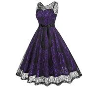 Halloween Dresses for Women Retro V Neck Sleeveless Costume Casual Printed Cosplay Party Flared Dress Vintage Hepburn Costumes Cute Novelty Gothic Cocktail Swing Fashion Dresses Purple