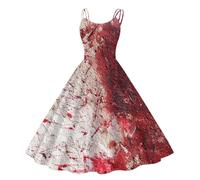 Halloween Dresses for Women Skater Zombie Sleeveless Goth Cosplay Bride | Retro Style Dead Gothic Blood Splatter Wedding Figure Flattering Vampire Scary Party Flared Halloween Costumes