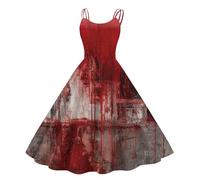 Halloween Dresses for Women Skater Zombie Sleeveless Goth Cosplay Bride | Retro Style Dead Gothic Blood Splatter Wedding Figure Flattering Vampire Scary Party Flared Halloween Costumes