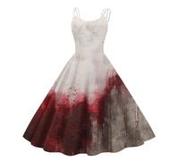 Halloween Dresses for Women Skater Zombie Sleeveless Goth Cosplay Bride | Retro Style Dead Gothic Blood Splatter Wedding Figure Flattering Vampire Scary Party Flared Halloween Costumes