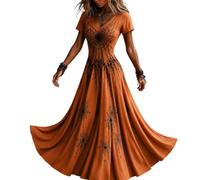 Halloween Dresses for Women UK Ladies Gothic Dress Skeleton Print Costume | Short Sleeve V Neck Plus Size Costumes Funny Skeleton Printed Halloween Flowy Maxi Dress Cosplay Party
